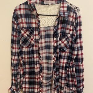 PLAID BLOUSE WITH LACE DETAIL